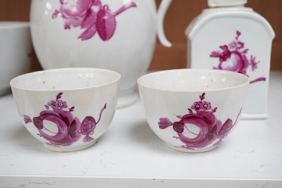 A Meissen style coffee pot, tea canister, slops bowl, tea and sugar, 26cm